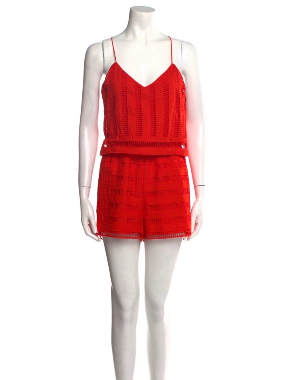 SAYLOR Red Crochet Eyelet Romper
